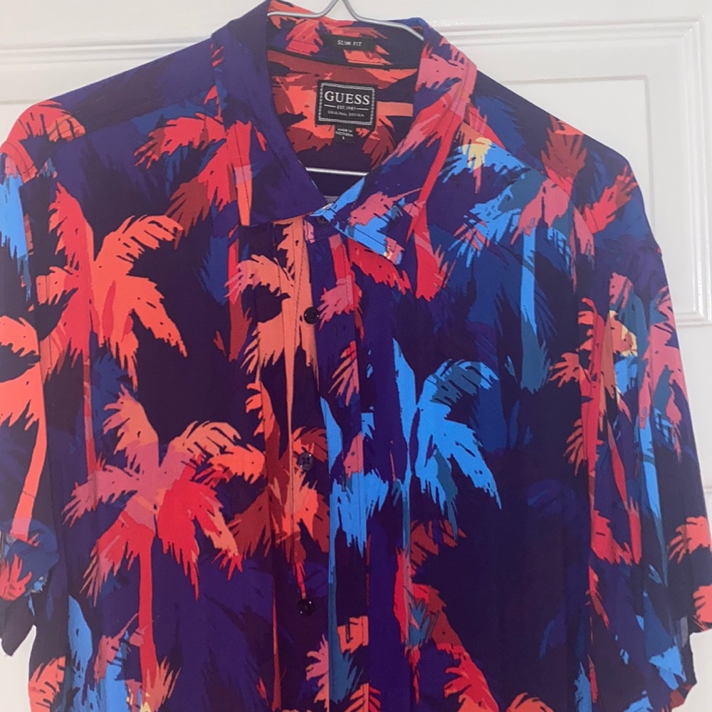 Guess Tropical Button Down Polo